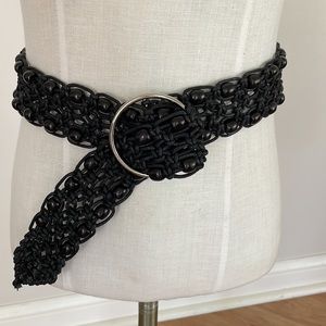 - Black woven and beaded macrame belt size S/M